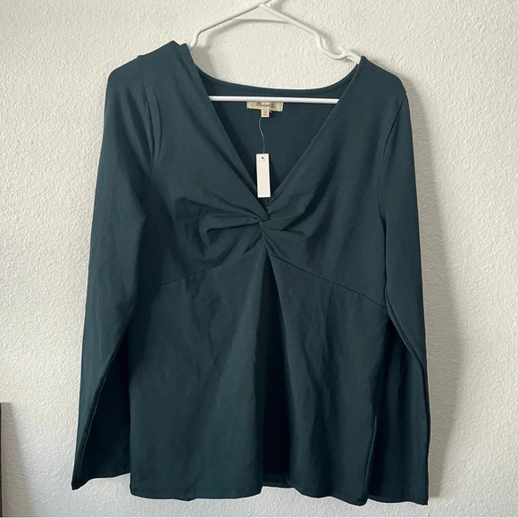 SKU 2 Madewell Twist-Front Long-Sleeve Tee in Dark Green Size XL NWT - Picture 2 of 5